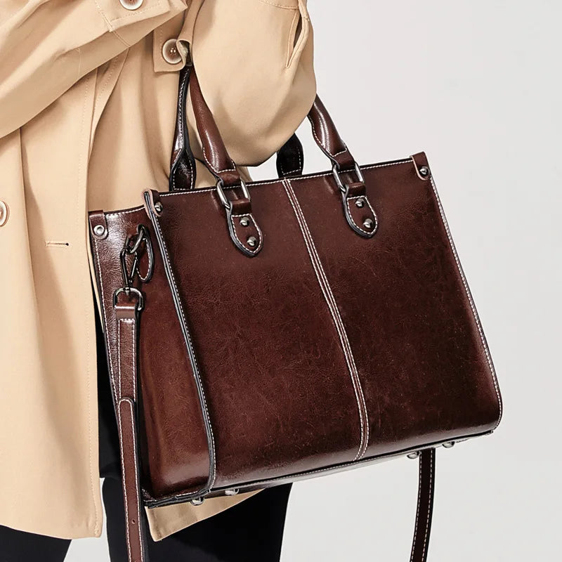 Women Handbag Cross body Shoulder Tote Bag Genuine Leather Shopping Fashion Office Female Real Cowhide Messenger Top Handle Bags Quick Pick Grocers