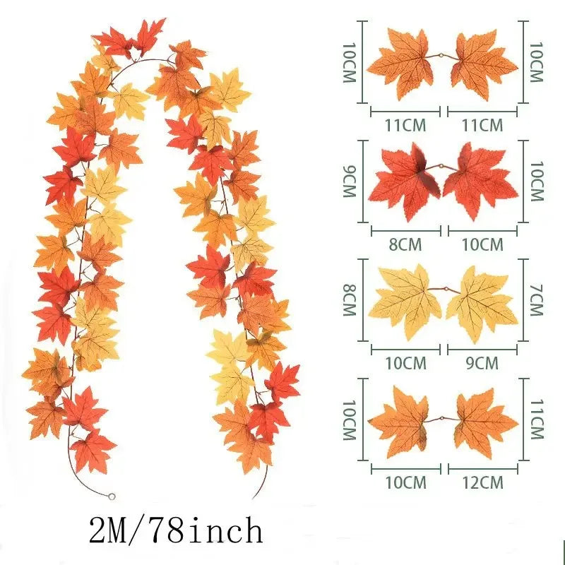 2M Artificial Fall Maple Leaf Garland Fake Plants Autumn Decor Leaves Vine for Thanksgiving Halloween Festivals Wedding Decora Quick Pick Grocers