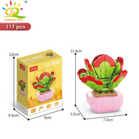 HUIQIBAO MOC Flower Succulent Potted Model Building Block DIY Eternal Bouquet Home Desk Plant Decor Brick Girl Gift Children Toy Quick Pick Grocers