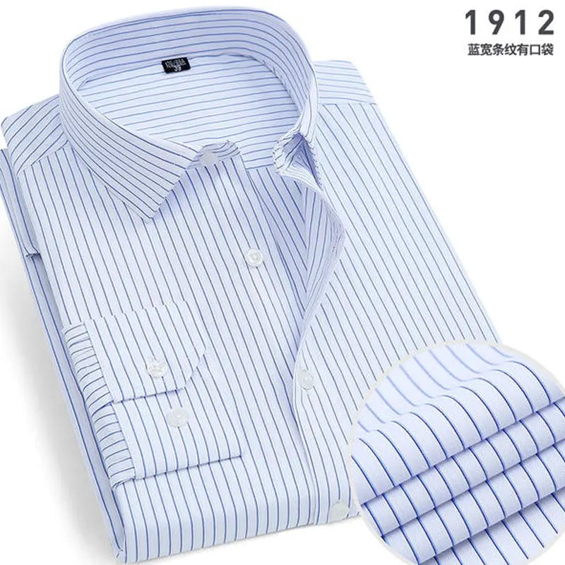 Spring New Men's Striped long-sleeved Shirt Non-ironing Anti-wrinkle Comfortable Breathable Business Casual Fashion Slim Fit Quick Pick Grocers