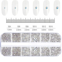 12Grids SS6-SS30 Mixed Nail Rhinestones Shiny Clear/Gold/Pink/Blue Diamond Flat-back Nail Gems Glass Stones Nails Decoration Econic Blanks
