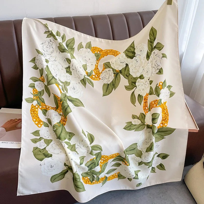 90*90Cm Square Scarf Twill Silk Feeling Women Head Shawls and Wraps Luxury Hair Tree Print Neck Scarves Hijab Bandana Pashmina Quick Pick Grocers