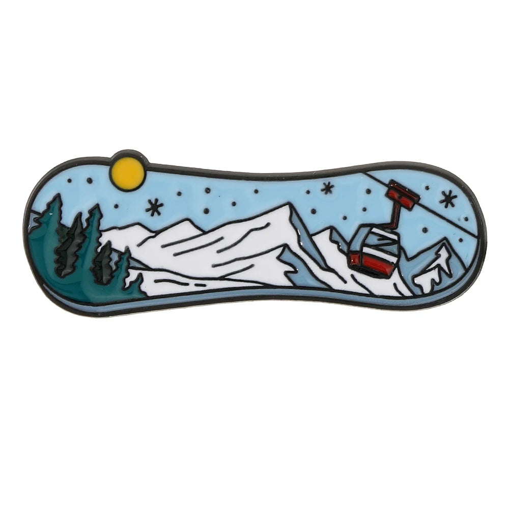 Sports Snow Mountain Pattern Ski Theme Enamel Brooches Skateboard Gloves Helmet Goggles Shaped Pins Winter Badge Jewelry Quick Pick Grocers