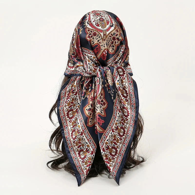 Satin Square Scarf Women Muslim Hijab Elegant 2025 Print Silk Neckerchief Shawl Wraps Headband Handle Hair Accessories Bandana Econic Blanks