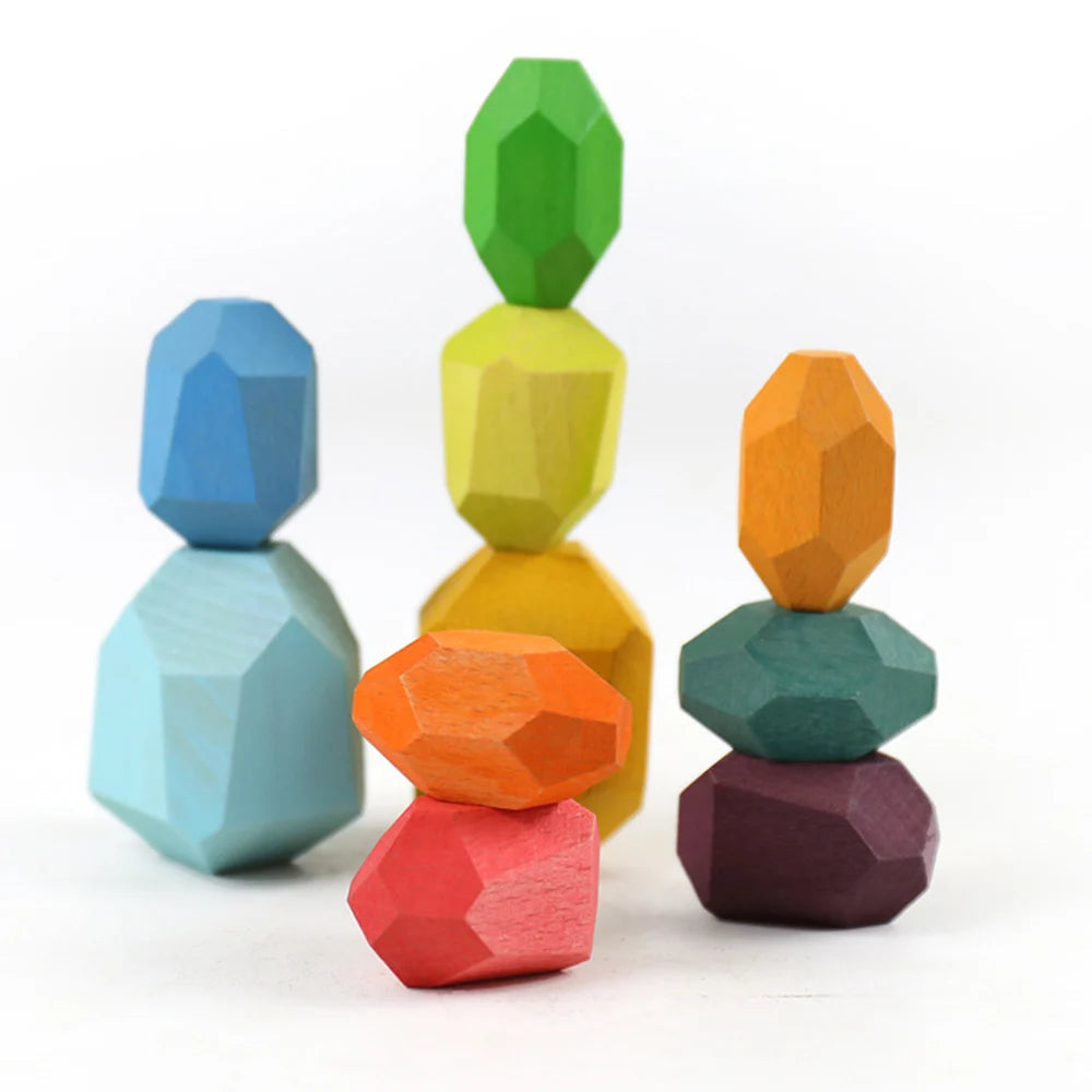 Wooden Sorting Stacking Rocks Stones Sensory Toddler Toys Learning Montessori Toys Building Blocks Game for Kids Birthday Gifts Purest Peak