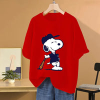 Snoopy Baseball Cartoon Anime Women T-shirt Summer Short Sleeve 100% Cotton Men Tee Shirts Tops 2025 New Fashion Couple Clothes Quick Pick Grocers