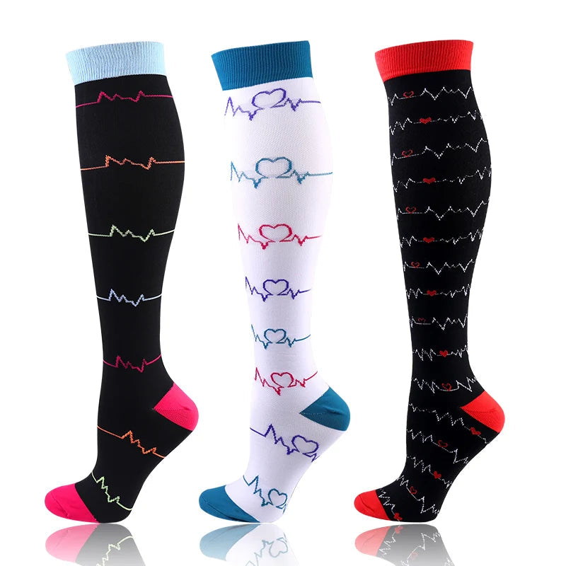 58 Styles 3 Pairs/Pack Compression Socks Knee High 30MmHg  Women Men Sports Socks Edema Diabetes Varicose Veins Running Socks Quick Pick Grocers