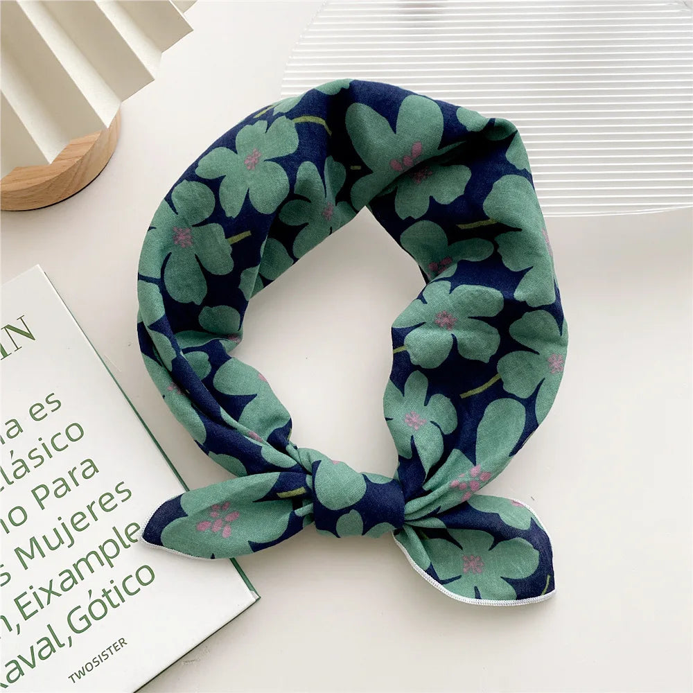 55cm Laies Headband Cotton Linen Square Scarf Women Korean College Girls Fashion Spring Autumn New Style Elegant Neck Scarves Quick Pick Grocers