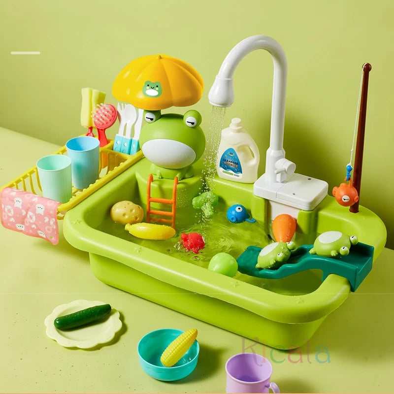 Kids Kitchen Sink Toys Electric Dishwasher Playing Toy With Running Water Pretend Play Food Fishing Toy Role Playing Girls Gift Econic Blanks