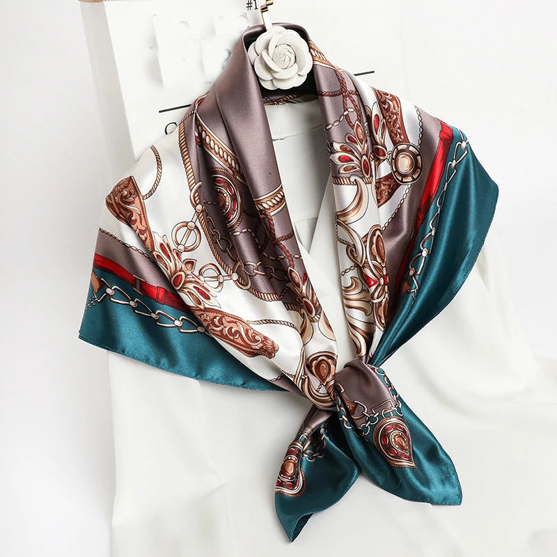 90*90cm Square Silk Scarves Women Hijab Shawls Fashion Print Kerchief Femme Head Scarf Foulard Bandana Beach Pareo Quick Pick Grocers