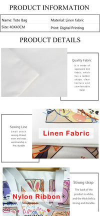 Floral Cat Pattern Tote Bag, Aesthetic Canvas School Shoulder Bag, Lightweight Grocery Shopping Bag Quick Pick Grocers