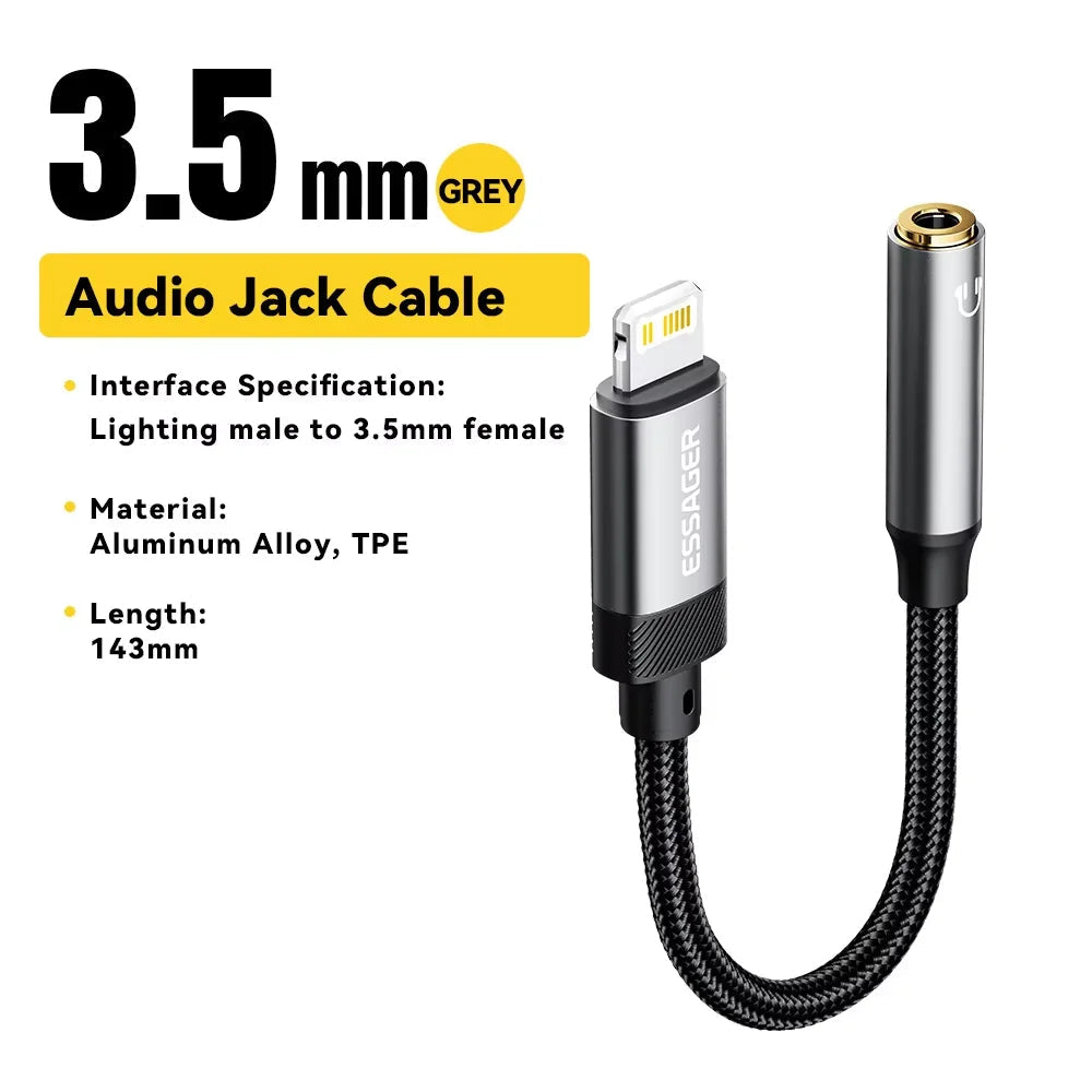 Essager Lightning to 3.5mm jack Audio Adapter Headphone Aux Cable USB Type C to 3.5 Adapter OTG Type C For iphone Xiaomi Oneplus Quick Pick Grocers