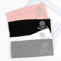 SKull Design Retro Street Punk Style Rhinestone Hair Strap Hot Girls Elastic Wide Edge Hairband Sports Anti Sweating Headband Quick Pick Grocers