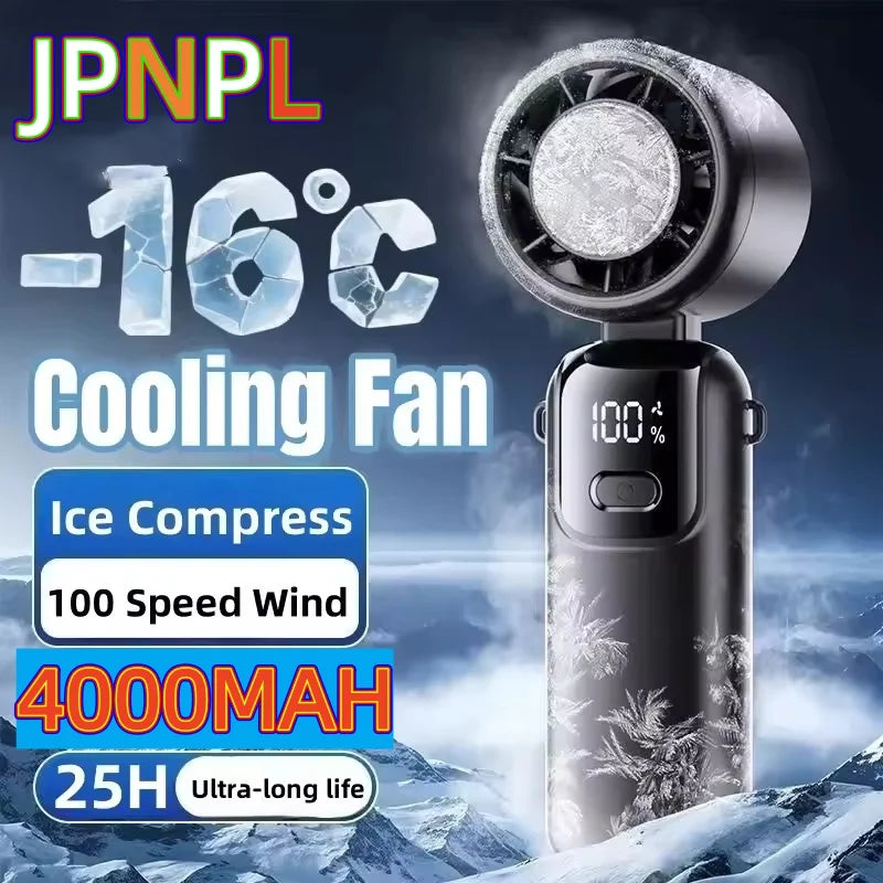 JPNPL 4000mAh Hanging Ice Pack Handheld High-speed Fan Folding 100 Speed Infinitely Adjustable Fan Portable For Outdoor Neck Quick Pick Grocers