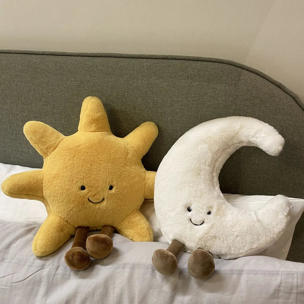 Adorable Smile Face White Moon Yellow Sun Plushie Stuffed Cute Cartoon Weather Plush Toy for Kid Bedroom Decor Sofa Throw Pillow Econic Blanks