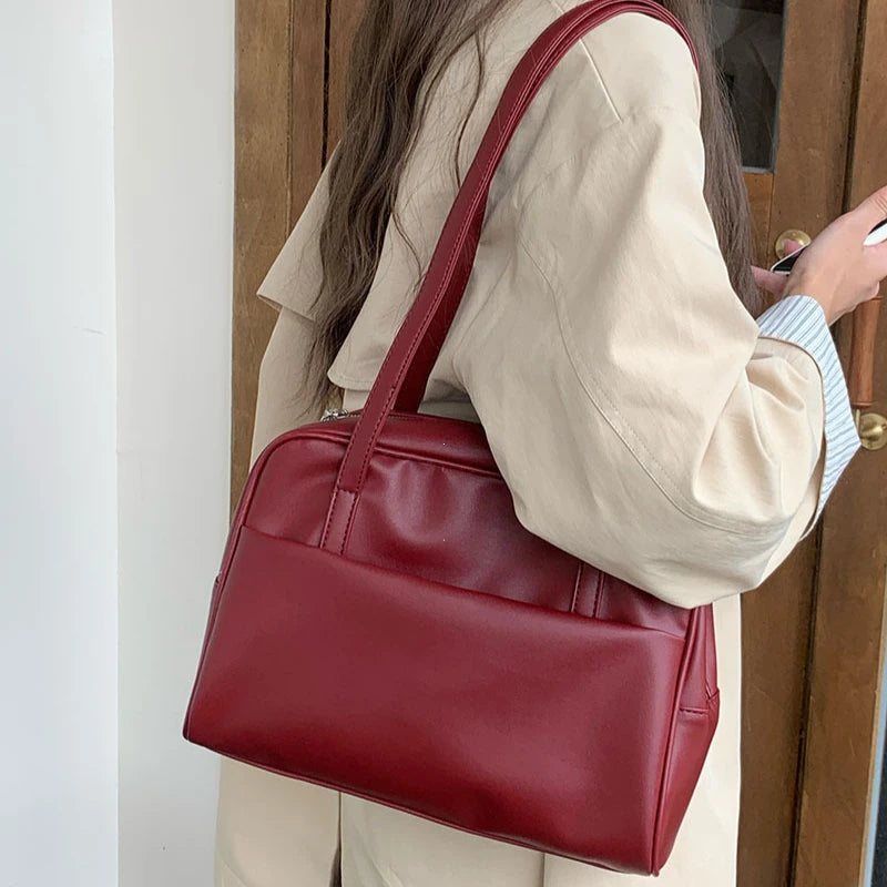 Korean Style Large Capacity Single Shoulder Women's Bag Versatile Vintage Underarm Bag Autumn 2025 New Arrival Tote Bag Quick Pick Grocers