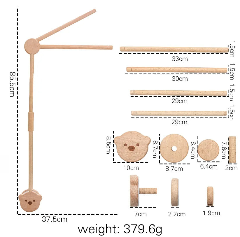 Baby Wooden Bed Bell Cartoon Rabbit Mobile Hanging Rattles Toy Hanger Crib Mobile Bed Bell Wood Toy Holder Arm Bracket Kid Gifts Purest Peak