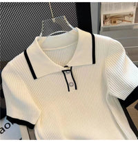 Ice silk knitted short sleeved T-shirt for women's summer 2024 new fashionable and stylish polo shirt top Quick Pick Grocers
