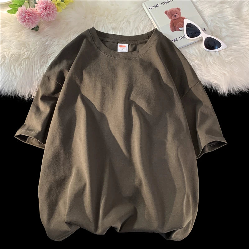 Oversized Summer Short Sleeve Men's T Shirt New Fashion Solid Loose O-Neck T Shirts Mens Cotton Hip Hop Streetwear Top Tees 5XL Quick Pick Grocers