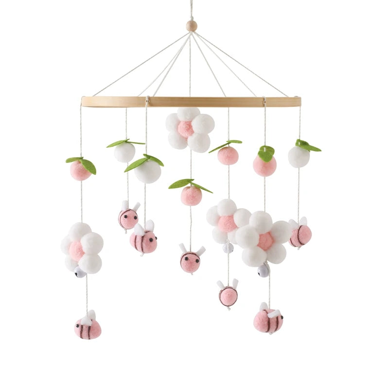 Crib Mobile Rattle Baby Wooden Bed Bell Baby Rattles Soft Felt Cartoon Bear Toys Crib Mobile Bed Bell Wood Toy Bracket Kid Gifts Purest Peak