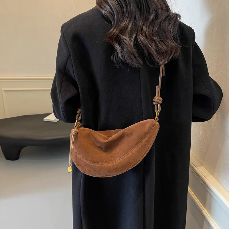 Faux Suede Super Popular Niche Suede Shoulder Bag for Women 2025 Hot Sale Single Crossbody Bags Underarm Dumpling Sweet Bags Quick Pick Grocers