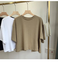 Summer New Ladies Casual Backless T-Shirt 2023 Korean Women Round Neck Loose Sweet Spicy Wind Short-Sleeved Crop Tops Quick Pick Grocers