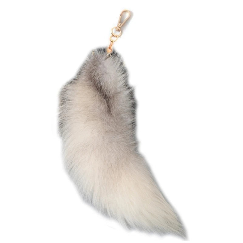 Plush-Fox Tail Keychain Furry Racoon Tail Keyring Keychain 28cm Animal Tail Key-Pendant Pompoms Keyring Holder Bag-Decor Econic Blanks