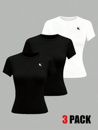 Women's Solid Color Short Sleeve T-Shirt, Minimalist Basic Top for Summer Quick Pick Grocers