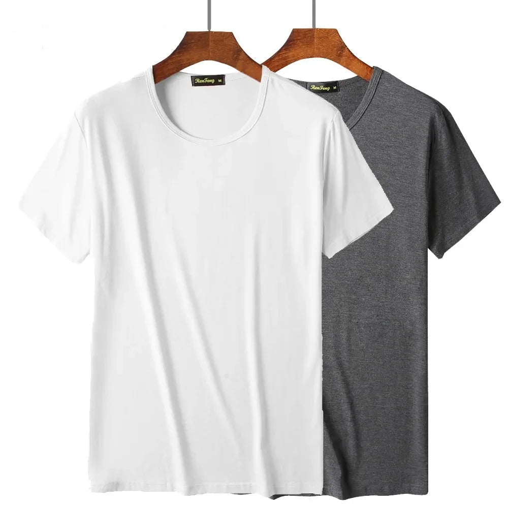 2 Packs Bamboo Fiber Round Neck T-shirts Short Sleeve Classic Tees Sweat-absorbent Gym Man Undershirt Solid Color Tee Black New Quick Pick Grocers