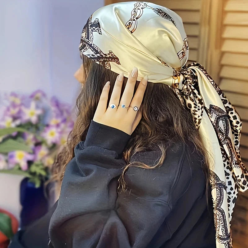 Satin Square Scarf Women Muslim Hijab Elegant 2025 Print Silk Neckerchief Shawl Wraps Headband Handle Hair Accessories Bandana Econic Blanks