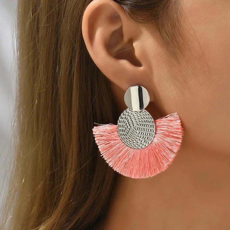 Fashion Bohemian Big Tassel Dangle White Fringe Female Earrings Drop Earrings for Women Statement Wedding Jewelry Econic Blanks