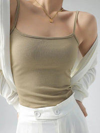 Women's Summer Basic Sleeveless Tank Top Spaghetti Strap Slim Fit Stretch Knitted Solid Color Camisole Quick Pick Grocers