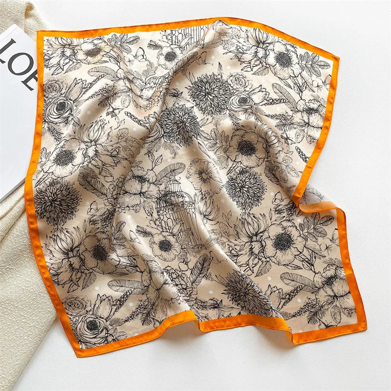 2025 Fashion 100% Real Silk Scarf 53cm Square Bandelet Women's Silk Temperament Small Scarf Neck Decorative Wrap Printed Scarves Quick Pick Grocers