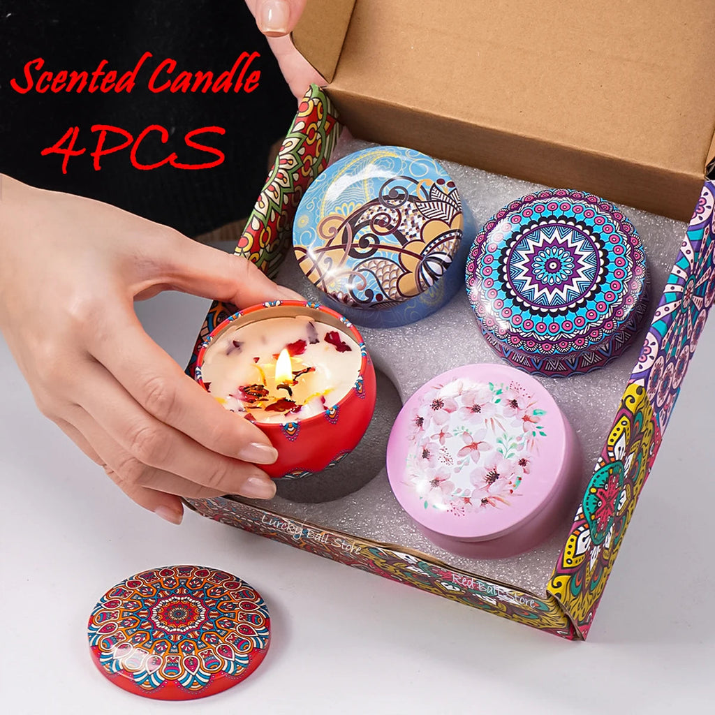 4Pcs/Box Scented Candle Set Gift Islamic Arabian Patterns Fragrance Candle Jar DIY Smokeless Couples Romantic Incense Candles Purest Peak Salt
