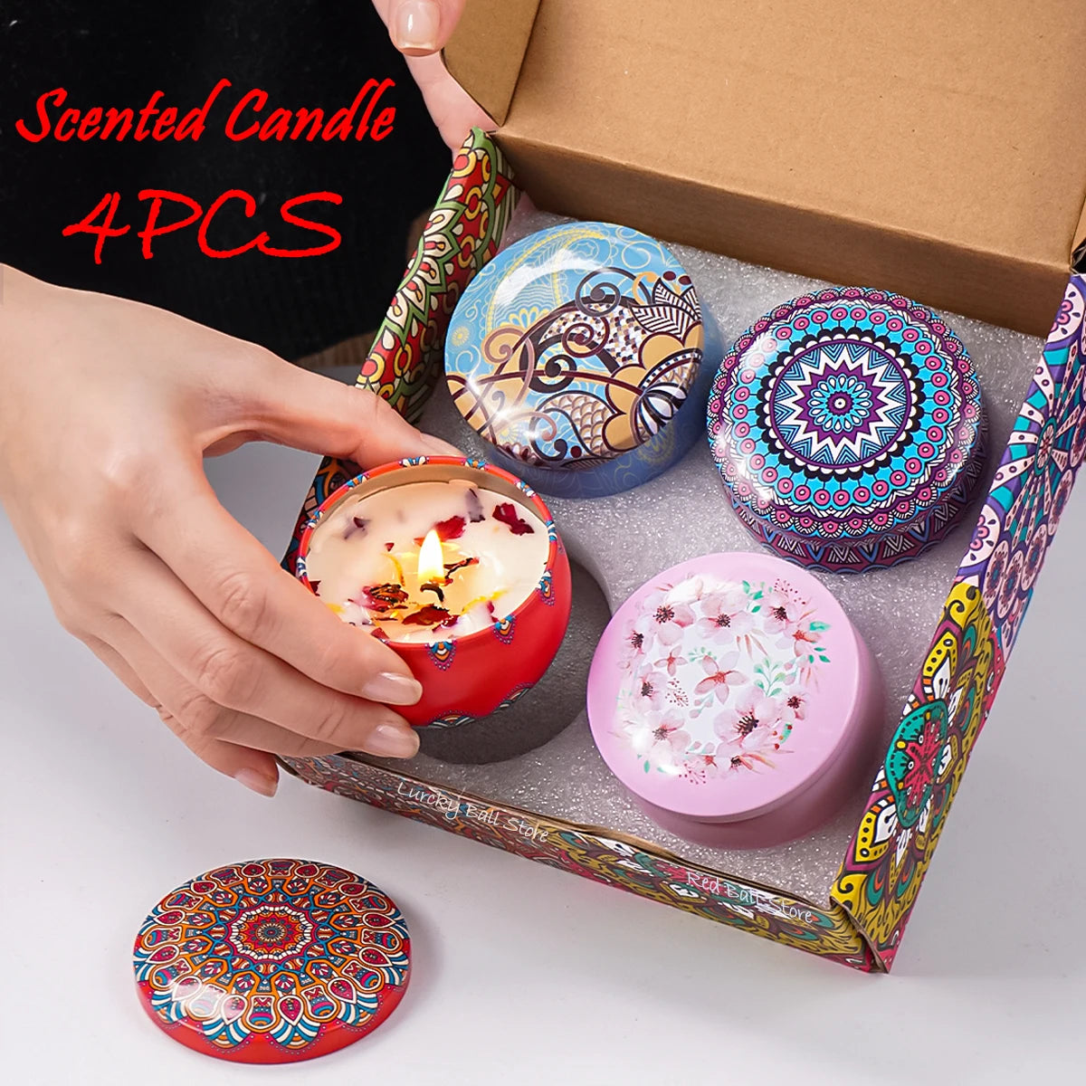 4Pcs/Box Scented Candle Set Gift Islamic Arabian Patterns Fragrance Candle Jar DIY Smokeless Couples Romantic Incense Candles Purest Peak Salt