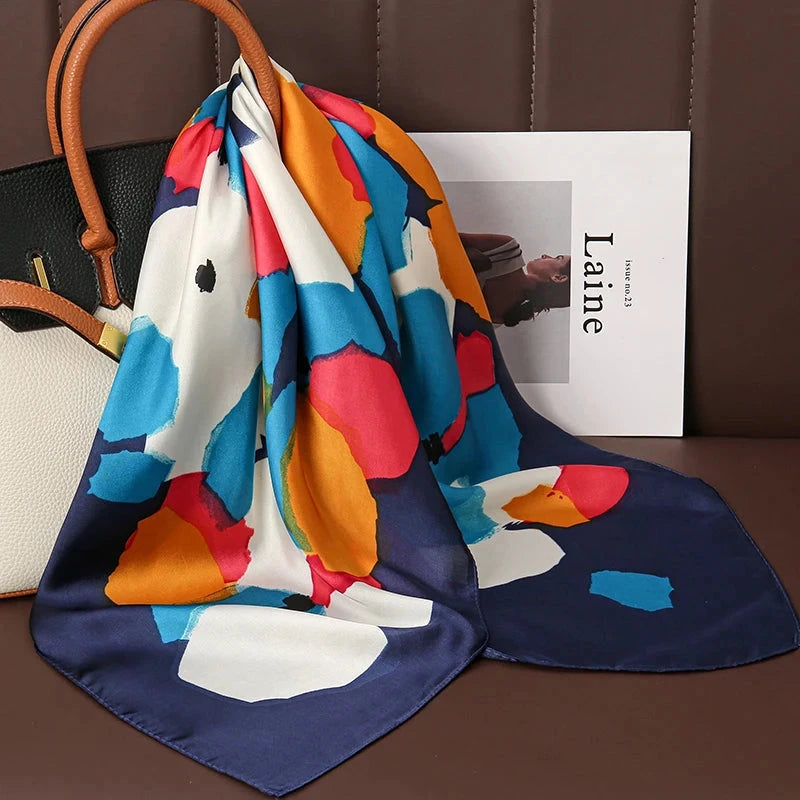 Luxury Print Satin Silk Square Scarf for Women Shawl Hijab Neckerchief Female Hair Ribbon Headband Fashion Wrap Bandana 2023 New Econic Blanks