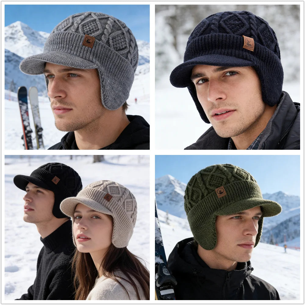 New Unisex Winter Hat Plush Fur Lined Warm Earflap Cap Stylish Soft Beanie Hat  Outdoor Thick Ski Sports Knitted Hat Purest Peak