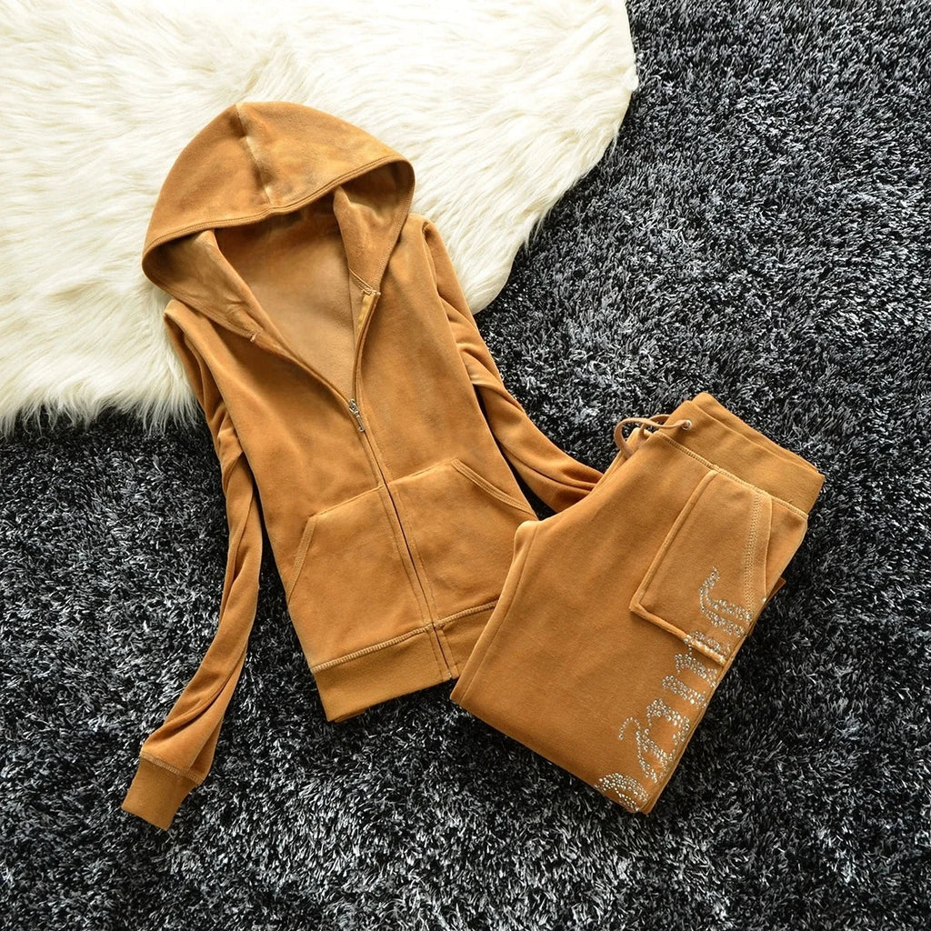 Winter Velvet Tracksuit for Women: Heavy Duty Fleece Lined Hoodie and Pants Set | Solid Color Warm Jogger Outfit Quick Pick Grocers