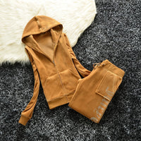 Winter Velvet Tracksuit for Women: Heavy Duty Fleece Lined Hoodie and Pants Set | Solid Color Warm Jogger Outfit Quick Pick Grocers