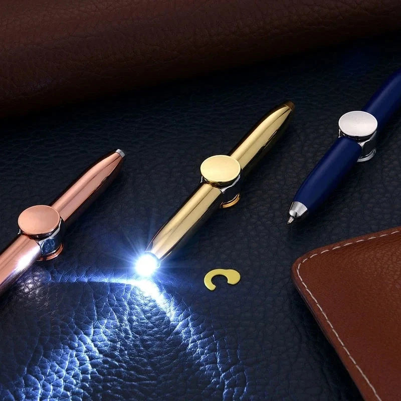 Multifunctional Decompression Finger Rotate Luminous Gyro Pens Toy Fidgets Spinner LED Light Ballpoint Pen Metal Gyro Pen Gift Econic Blanks