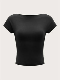 Women's O-neck Backless T-shirt Short Sleeve Solid Color Crop Top Summer Cute Baby Tee Y2K Clothes Bodycon Tunics Fashion Tank Quick Pick Grocers