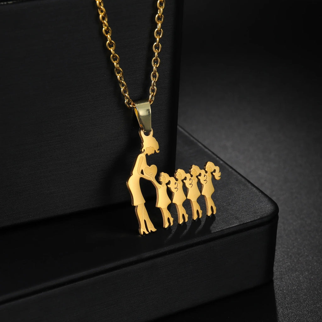 Girls Boy Children Stainless Steel Family Necklaces Mama Pendants Necklace Birthday Gifts For Women Jewelry Mother's Day Jewelry Quick Pick Grocers