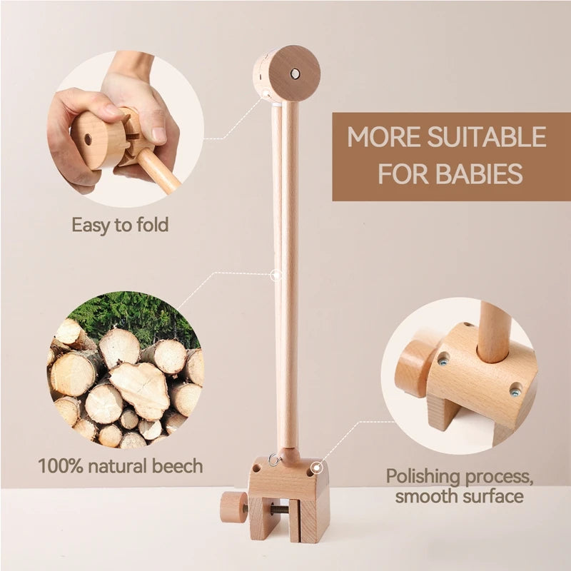 Baby Rattle Toy Bed Bell Bracket Wooden Mobile 0-12 Months Newborn Crochet Bed Bell Hanging Toys Holder Bracket Infant Crib Gift Purest Peak