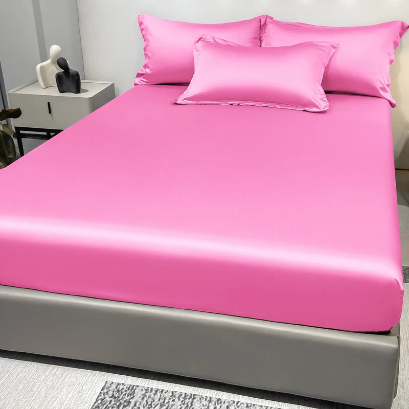 1 Simple Modern Satin Solid Color Fitted Sheet, Solid Color Ice Silk Bedspread For Bedroom, Bedding (Excluding Pillowcases) Quick Pick Grocers