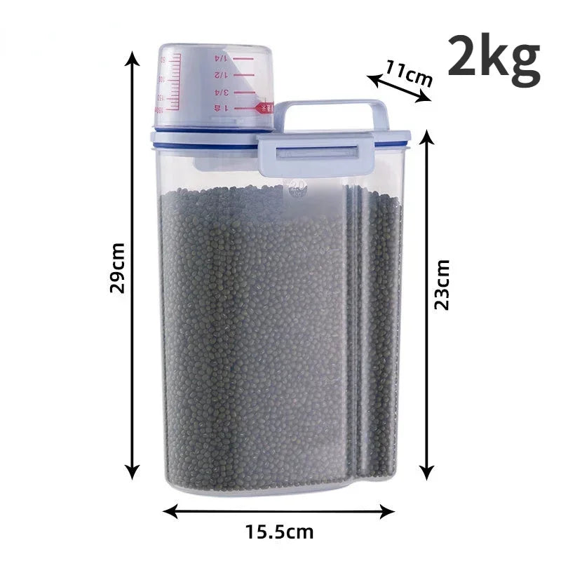 1.5kg/2kg Dog Cat Food Pail Plastic Storage Tank with Measuring Cup Container Moisture-proof Sealed Jar Pet Supplies Accessories Econic Blanks
