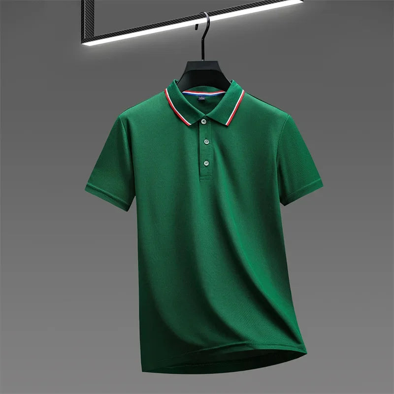 2025 New Men's Casual Solid Color Short Sleeved Polo Shirt Summer Fashionable and Comfortable Versatile Top Quick Pick Grocers