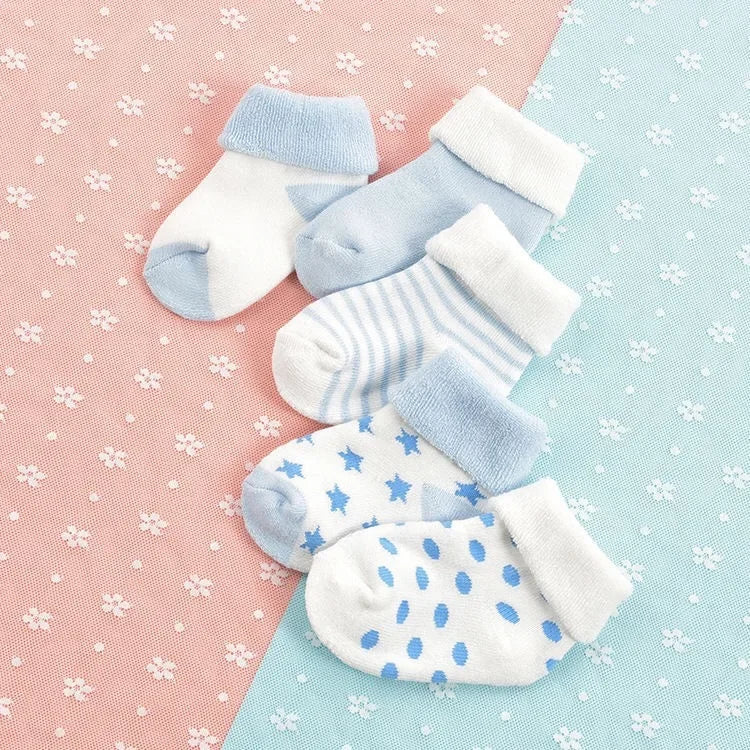 5 Pairs Autumn Winter Warm Strip Baby Sock Cute Cartoon Dot Thick Infant Floor Sock Soft Star Pattern Newborn Toddler Sock Purest Peak