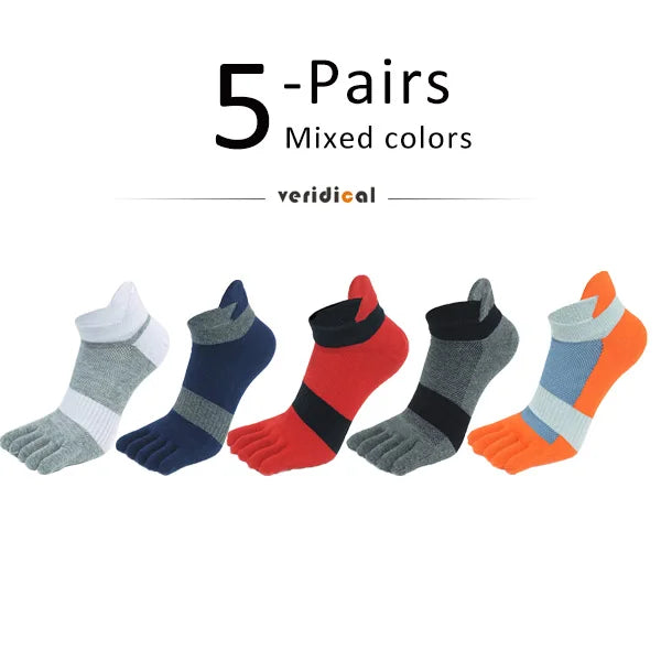 5 Pairs Five Finger Ankle Sport Socks Cotton Mens Striped Mesh Breathable Shaping Anti Friction No Show Socks With Toes EUR39-46 Quick Pick Grocers