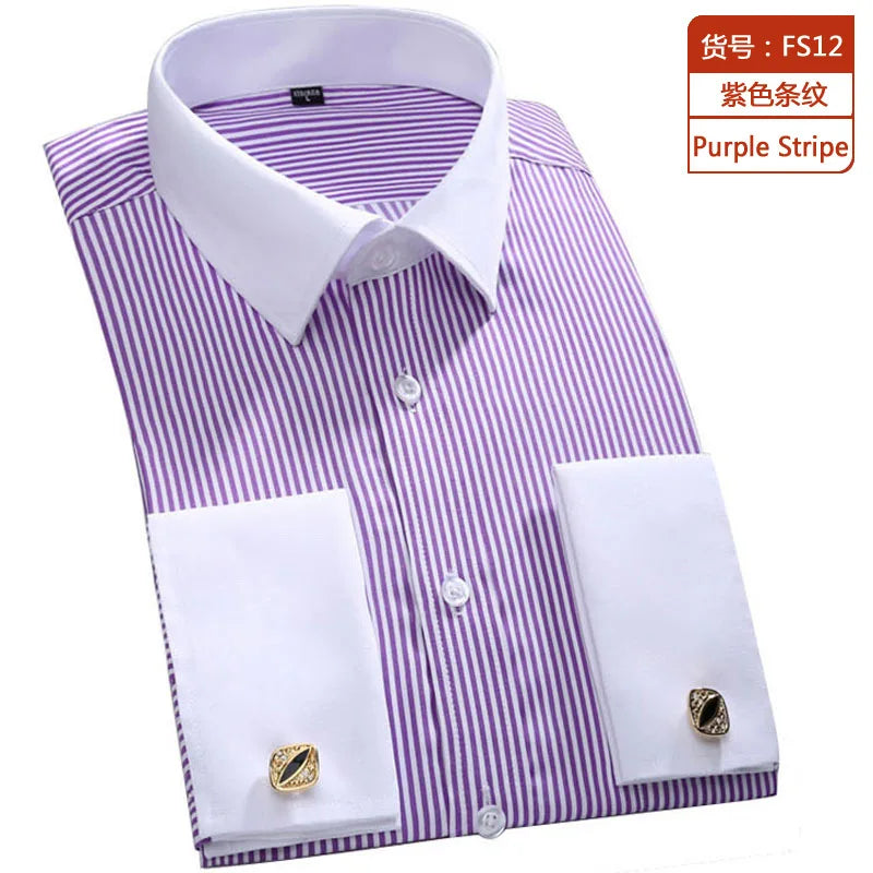 Men's Classic French Cuffs Social Dress Shirt Formal Business Standard-fit Long Sleeve Wedding Party Office Work White Shirts Quick Pick Grocers