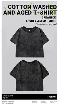 100% Cotton Washed T-Shirts For Women Loose O-Neck Crop Tops Y2k Street Female Clothes Summer Casual Vintage Short Sleeve Tees Quick Pick Grocers